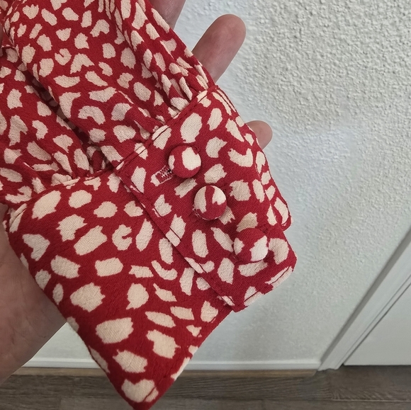 Talbots MP Red White Printed Wrap Blouse with Side Te - Picture 6 of 13